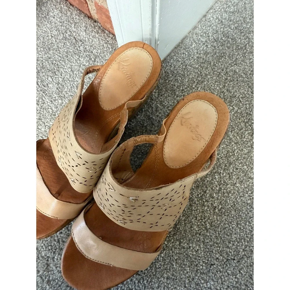 $125 Kravings Women's 7 Tan Leather Platform Heels Sandals Shoes‎ Sundance